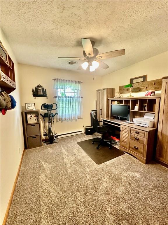 31508 1800 E Rd, Rossville, IL 60963 - office area with carpet floors, ceiling fan, and a textured ceiling