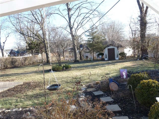 view of yard with a storage unit