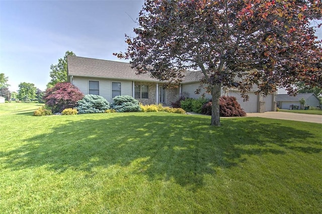 1310 Country Ln, Mt Zion, IL 62549 - view of front facade featuring driveway, a front lawn, an attached garage, and roof with shingles