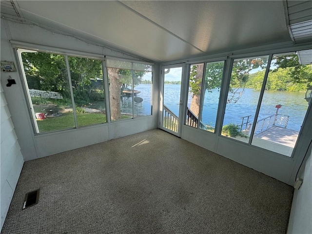 3475 Lake Paradise Rd, Mattoon, IL 61938 - unfurnished sunroom with a water view and lofted ceiling