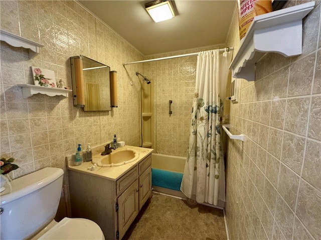 3475 Lake Paradise Rd, Mattoon, IL 61938 - full bath with tile walls, vanity, and shower / bath combination with curtain