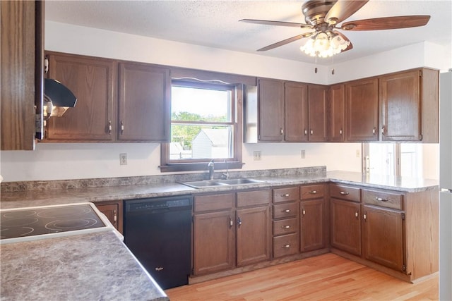 702 N Oakwood St, Effingham, IL 62401 - kitchen with ceiling fan, a sink, range, black dishwasher, and light wood-type flooring