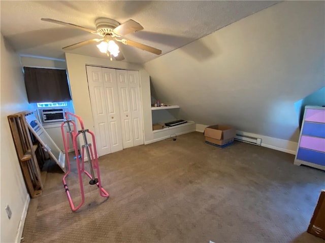 1105 Edgar Ave, Mattoon, IL 61938 - carpeted bedroom with vaulted ceiling, ceiling fan, a closet, and a textured ceiling