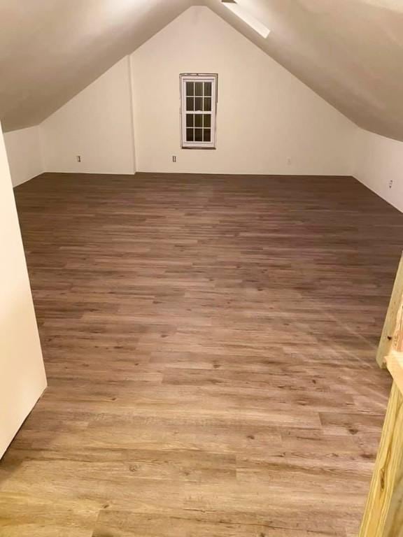 additional living space featuring light wood-style floors and vaulted ceiling