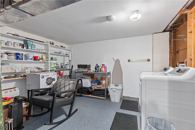 office area featuring separate washer and dryer