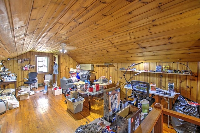 2921 Wasson Way, Decatur, IL 62521 - bonus room featuring wooden ceiling, wooden walls, wood-type flooring, vaulted ceiling, and a ceiling fan