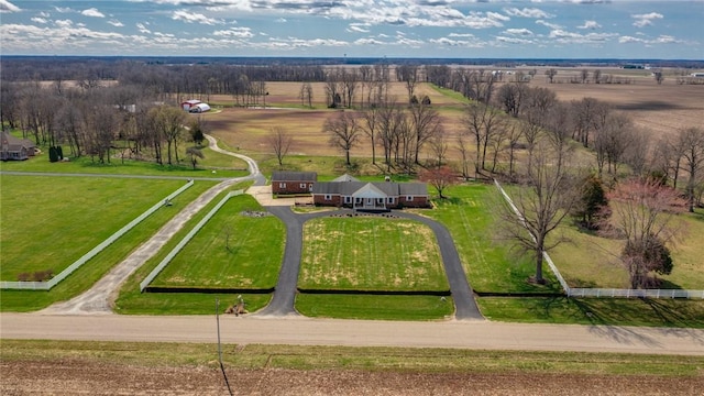 birds eye view of property featuring a rural view