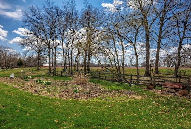 view of yard featuring fence and a rural view