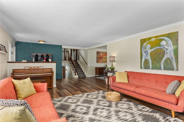 106 E Hawthorne Dr, Effingham, IL 62401 - living room with wood finished floors, crown molding, stairway, and baseboards