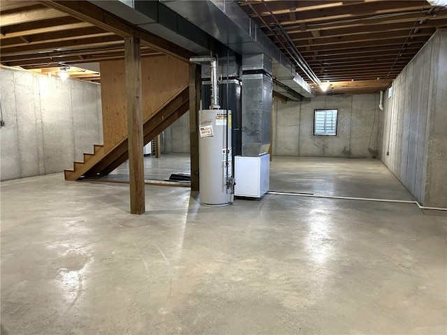 16142 Country Estates Rd, Effingham, IL 62401 - basement featuring water heater, stairway, and heating unit