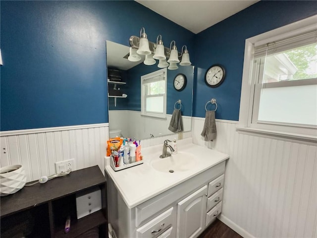 201 N York St, Martinsville, IL 62442 - bathroom featuring a wainscoted wall, vanity, and healthy amount of natural light