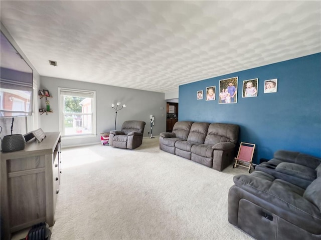 201 N York St, Martinsville, IL 62442 - carpeted living area featuring a textured ceiling