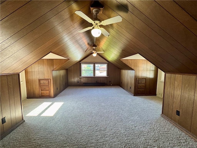 1821 Dakota Ave, Mattoon, IL 61938 - bonus room featuring carpet floors, vaulted ceiling, wooden walls, a ceiling fan, and wood ceiling