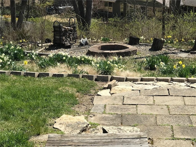 view of yard featuring a fire pit