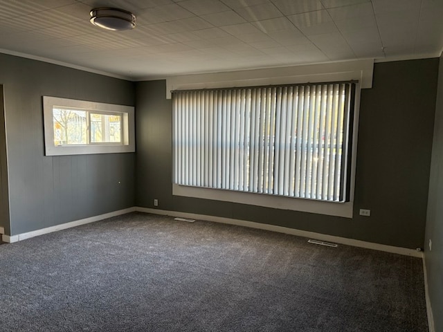 carpeted empty room with crown molding