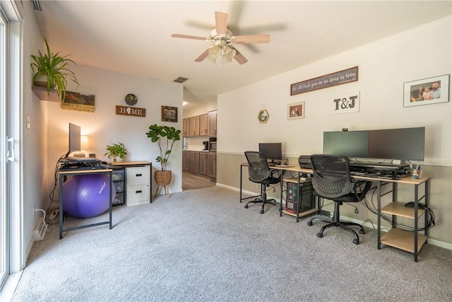 1203 Temple Ave, Effingham, IL 62401 - home office featuring light carpet, a ceiling fan, and healthy amount of natural light