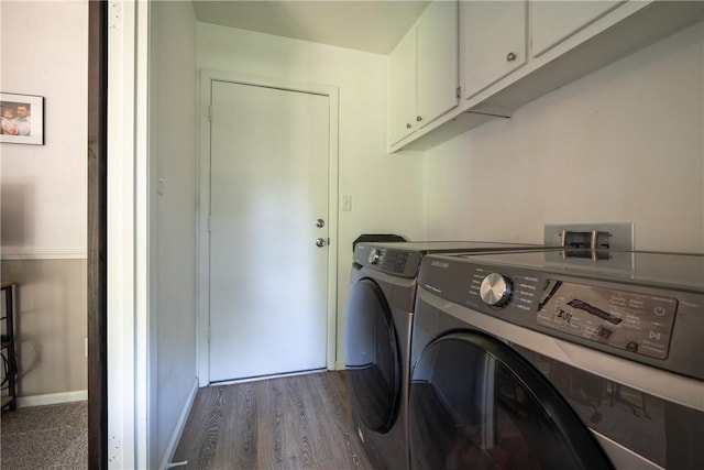 1203 Temple Ave, Effingham, IL 62401 - laundry room with independent washer and dryer, cabinet space, and dark wood finished floors