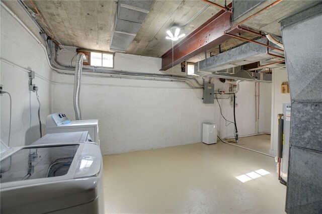 164 S Linden Ave, Decatur, IL 62522 - below grade area with washer and dryer, electric panel, and gas water heater