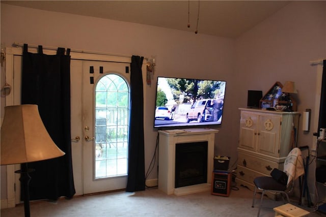 235 E 150 N Rd, Hammond, IL 61929 - living room with light carpet and a fireplace