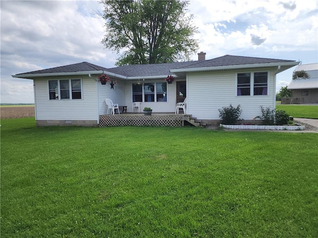 17204 N 125th St, Oblong, IL 62449 - ranch-style house with a front yard, covered porch, a chimney, and a shingled roof