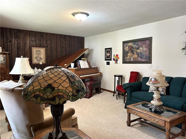 601 Holiday Dr, Effingham, IL 62401 - carpeted living area with wood walls and a textured ceiling