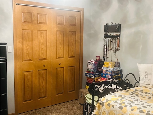 bedroom featuring carpet and a closet