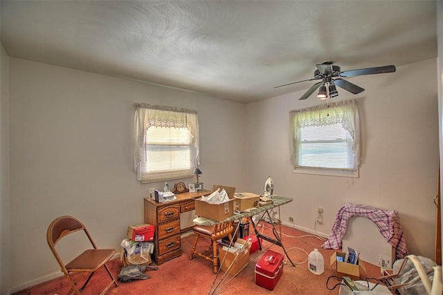 4111 Dye Rd, Illiopolis, IL 62539 - carpeted home office featuring a ceiling fan and baseboards