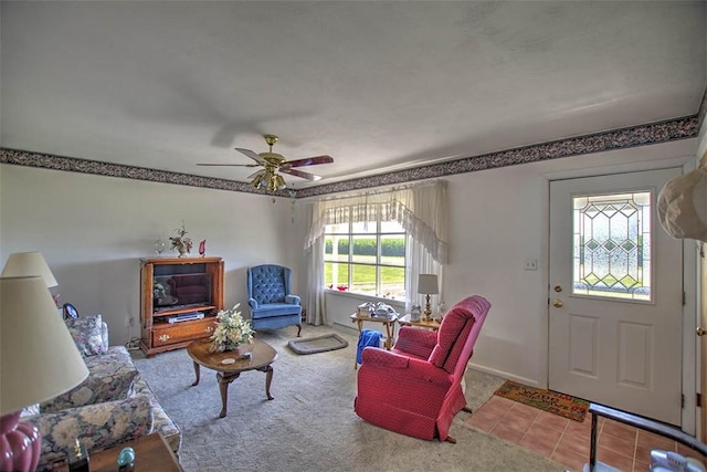 4111 Dye Rd, Illiopolis, IL 62539 - carpeted living area with a ceiling fan and baseboards