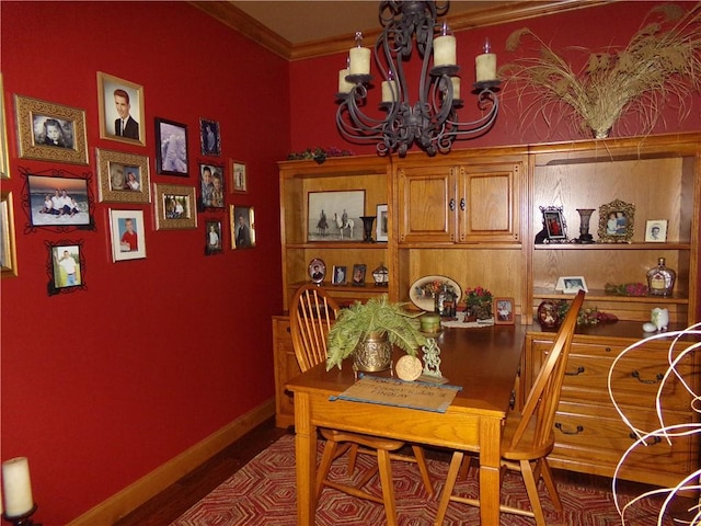 2277 County Highway 3, Findlay, IL 62534 - dining area with a chandelier, crown molding, and wood finished floors