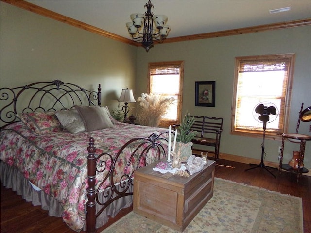 2277 County Highway 3, Findlay, IL 62534 - bedroom featuring a chandelier, wood finished floors, and crown molding