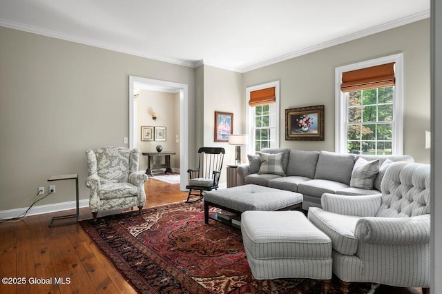5 Winding Brook Dr, Saratoga Springs, NY 12866 - living area featuring healthy amount of natural light, dark wood-style floors, and ornamental molding