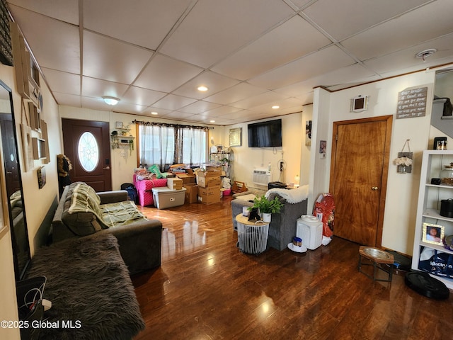 269 Broadway, Menands, NY 12204 - living area with wood finished floors, a drop ceiling, and recessed lighting