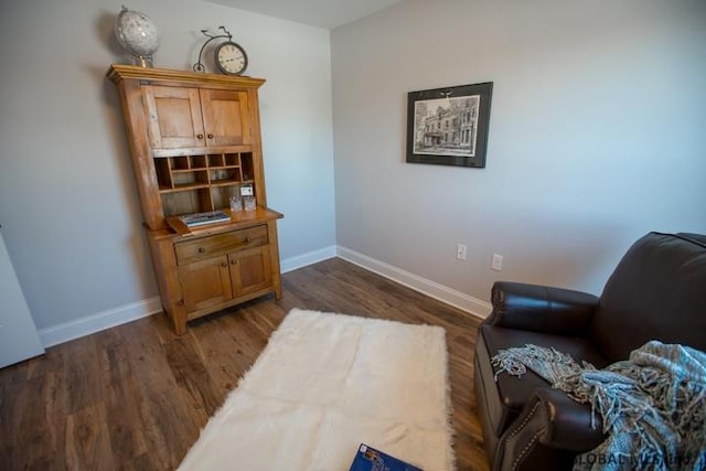 sitting room with dark hardwood / wood-style flooring