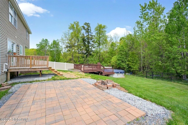 33 Sherman Way, Ballston Spa, NY 12020 - view of patio featuring a deck and an outdoor fire pit
