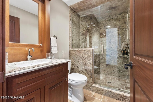 41 Trinity Rock Rd, Lake George, NY 12845 - bathroom featuring vanity, a marble finish shower, and stone finish flooring