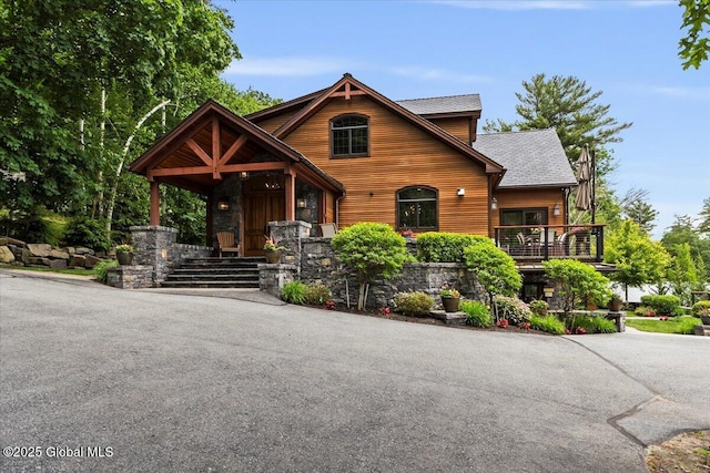 41 Trinity Rock Rd, Lake George, NY 12845 - chalet / cabin featuring a porch and a shingled roof