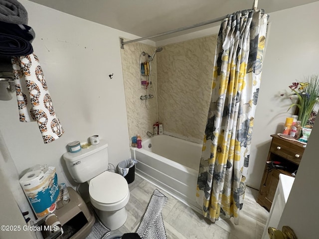 82 N Williams St, Whitehall, NY 12887 - bathroom with toilet, wood finished floors, and shower / tub combo with curtain