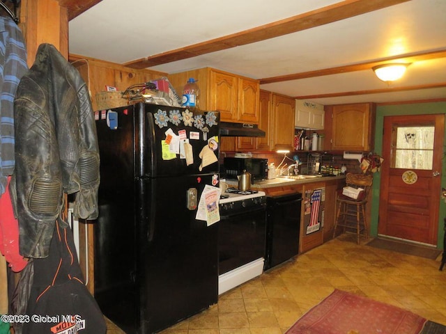 kitchen with black appliances and sink