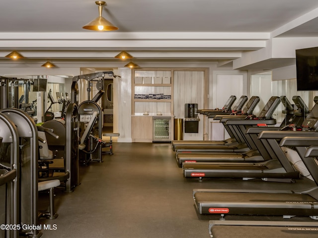 workout area with wine cooler