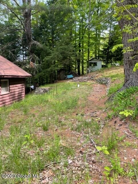 view of yard with a shed and an outdoor structure