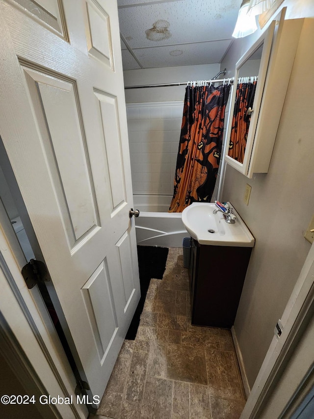 82 Ida St, Troy, NY 12180 - bathroom featuring shower / bath combo with shower curtain, tile flooring, and vanity