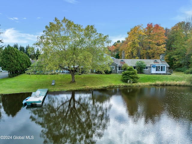 water view featuring a dock