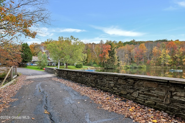 view of road with a water view