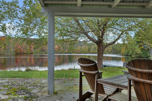 view of patio / terrace with a water view