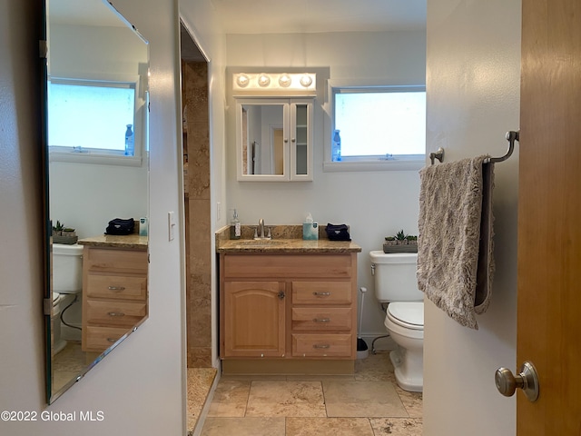 bathroom with a wealth of natural light, vanity, and toilet