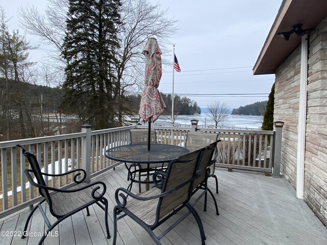 view of snow covered deck