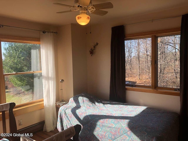 bedroom with multiple windows and ceiling fan