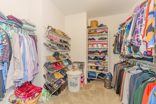 walk in closet with carpet