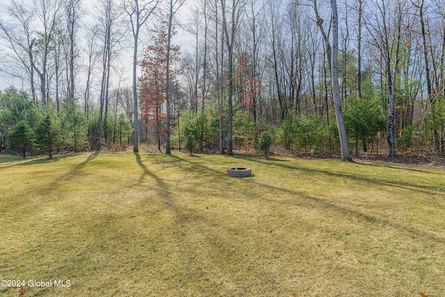 view of yard featuring a fire pit