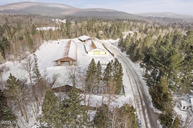 snowy aerial view with a mountain view